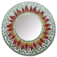 Mosaic Round Mirror Sun Flower Grey Red 60 cm