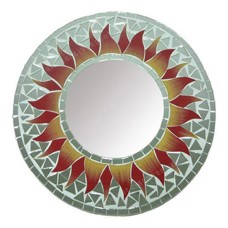 Mosaic Round Mirror Sun Flower Grey Red 50 cm