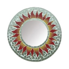 Mosaic Round Mirror Sun Flower Grey Red 40 cm