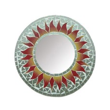 Mosaic Round Mirror Sun Flower Grey Red 30 cm