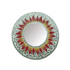 Mosaic Round Mirror Sun Flower Grey Red 20 cm