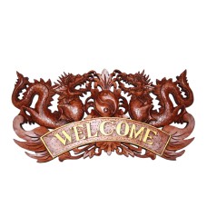 Wooden Brown Name Plate Dragon Motif 40 cm
