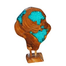 Wooden Ornament On Stand Blue Resin 60 cm