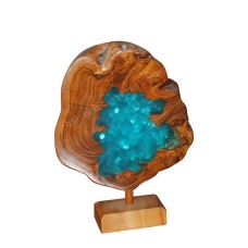 Wooden Ornament On Stand Blue Resin 30 cm