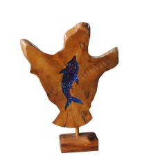 Wooden Ornament On Stand Dolphin Blue Resin 65 cm