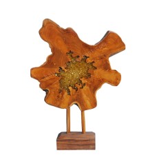 Wooden Ornament On Stand Yellow Resin 75 cm