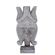 Wooden White Wash Asmat Mask on Stand 60 cm