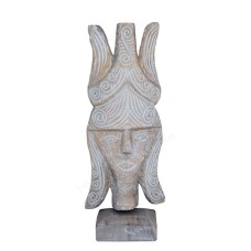 Wooden White Wash Asmat Mask on Stand 65 cm