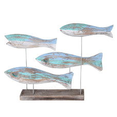 Wood Fish On Blue Wash 50 cm