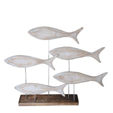Wooden Fish On Stand White Wash 55 cm