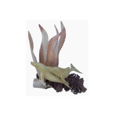 Parasite Wood Double Dolphin With Sea Plants 21 cm