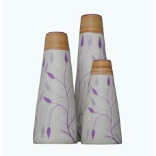 Light Purple Vase Painted Leaf Motif Set of 3