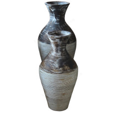 Brown Painted Vase With Rattan Set of 2