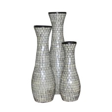 Silver White Mosaic Vase Set of 3