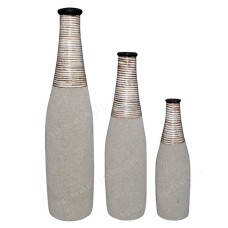 White Sand Vase With Rattan Set of 3