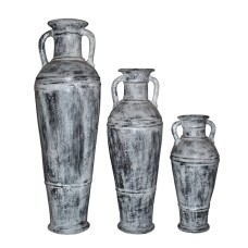 Black White Wash Painted Vase With Handles Set of 3