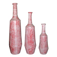Red White Wash Painted Vase Set of 3