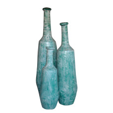 Green White Painted Vase Set of 3