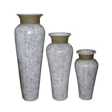 White Wash Painted Vase With Rope Set of 3
