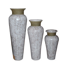 White Wash Vase With Rope Set of 3