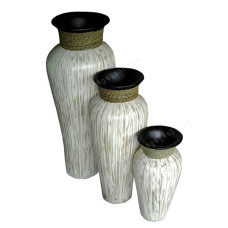 Bamboo White Vase With Rope Set of 3