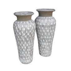 Dots White Vase With Rope Set of 2