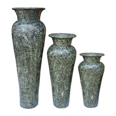 Cracked Grey Painted Vase Set of 3