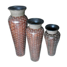 Brown Brick Vase With Rope Set of 3