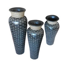 Dark Blue Brick Vase With Rope Set of 3