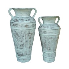 White Wash Painted Vase With Handles Set of 2