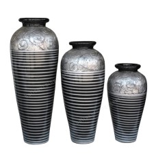 Silver Black Stripes Painted Vase Set of 3