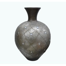 Grey Silver Painted Vase With Mirror 75 cm