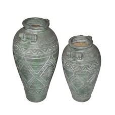 Antique Grey Green Painted Vase Set of 2