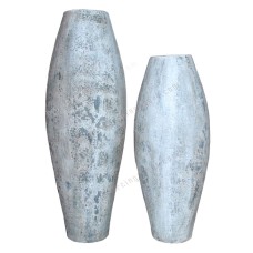Antique Grey Cracked Painted Vase Set of 2