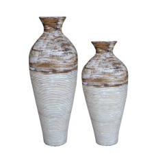 Brown Grey Vase With Rattan Set of 2