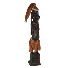 Wooden Primitive Tribal Statue Blonde Hair 50 cm