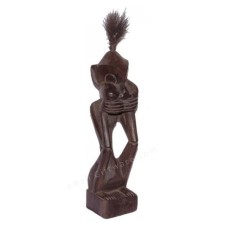 Wooden Primitive Tribe Statue Closed Mouth 30 cm