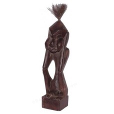 Wooden Primitive Tribe Statue Closed Ears 30 cm