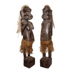 Wooden Couple Primitive Statue Wearing Skirt 50 cm