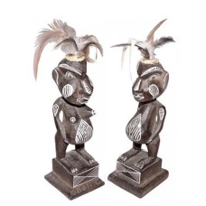 Couple Primitive Wooden Statue With Quill 25 cm