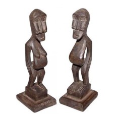 Couple Naked Primitive Wooden Statue 25 cm