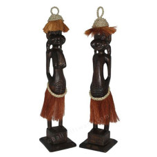 Dark Brown Couple Primitive Statue 50 cm