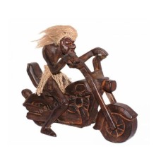 Mini Primitive Biker Wooden Carved Statue 25 cm