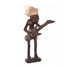 Wooden Mini Primitive Statue Playing Guitar 20 cm