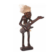 Wood Primitive Statue Playing Guitar 20 cm