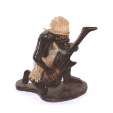 Wood Statue Primitive Playing Guitar 15 cm