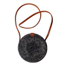 Rattan Handbag Circle Black White 20 cm