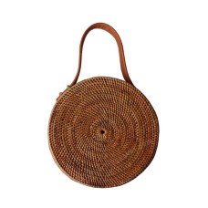 Rattan Purse Handbag Circle Brown 20 cm