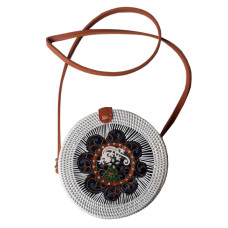 Rattan Handbag Circle White Gecko 20 cm
