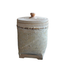 Bamboo Basket With Lid White Wash Finish